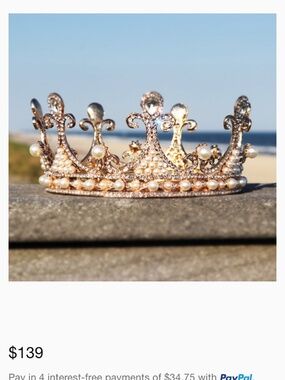 Gold Crown with Pearls & Crystals 👑 Parisian Fleur de Lis Crystal & Pearl Crown